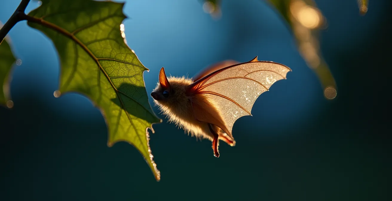 Common pipistrelle bats using a native hedgerow as a flight corridor at dusk in British countryside