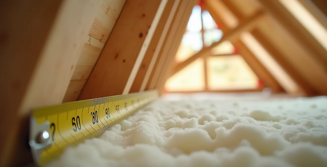 EPC assessor measuring loft insulation depth in typical UK home