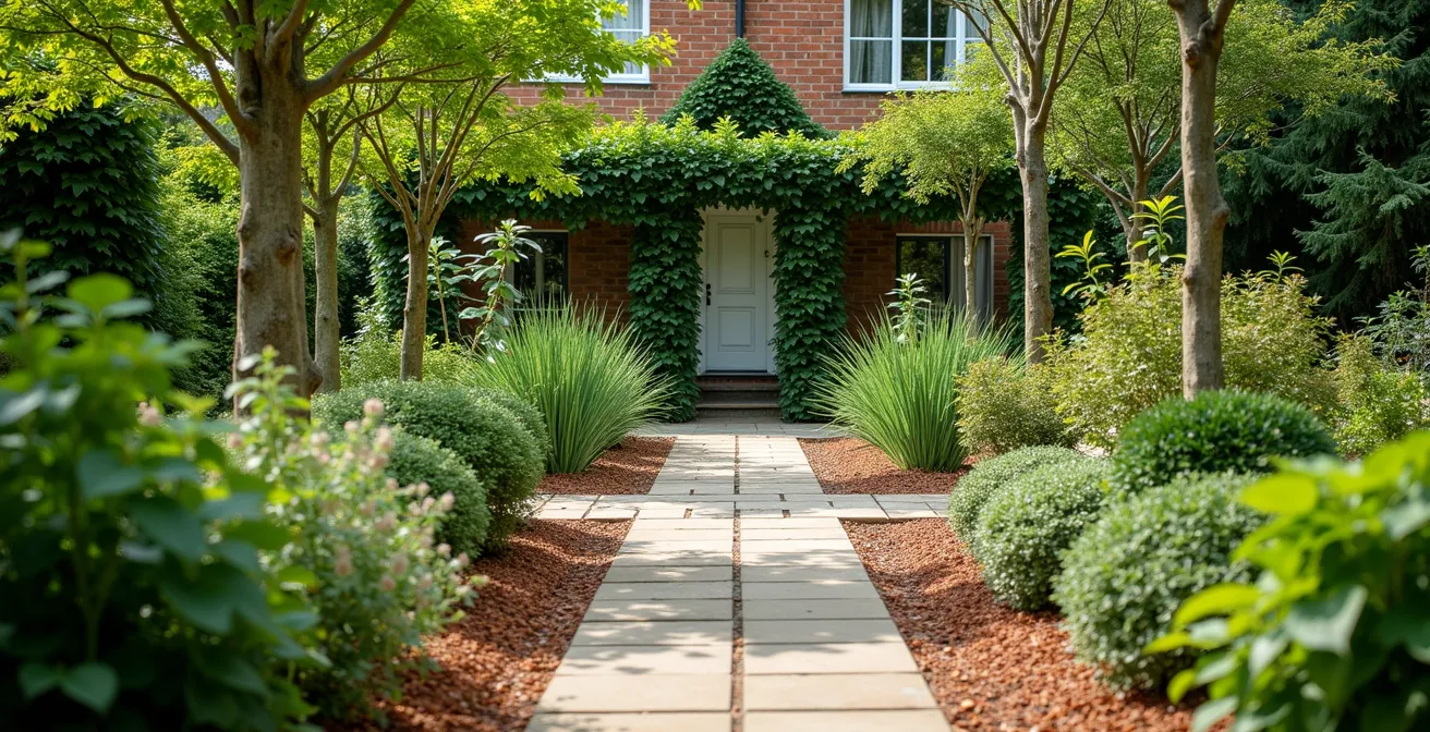 English garden with subsurface irrigation system and native plants