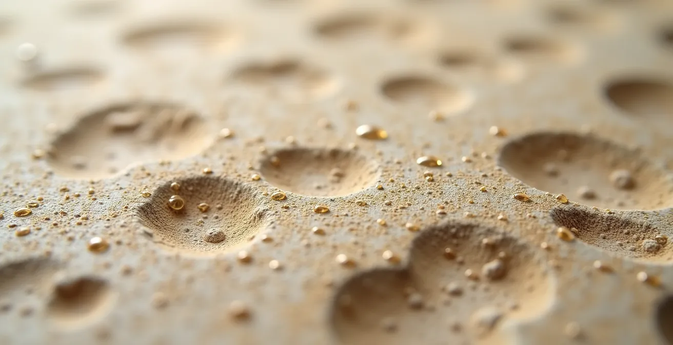 Extreme close-up of hemp-lime plaster texture showing natural fibres and porous structure