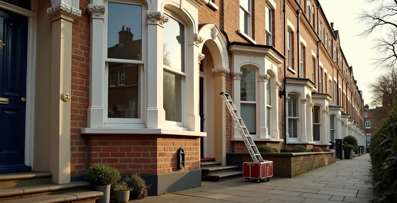 Wide shot of Victorian home exterior with modern energy efficiency assessment elements