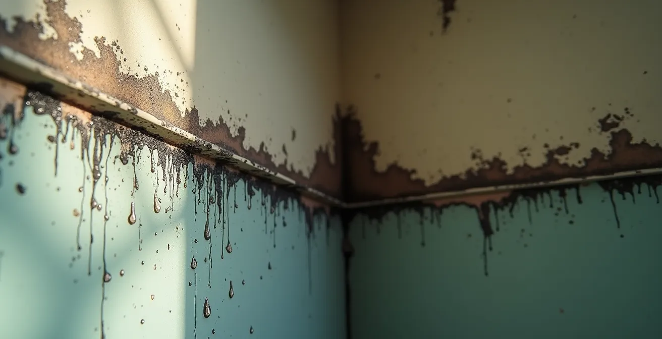 Macro view of thermal patterns revealing cold spots in Victorian home corner