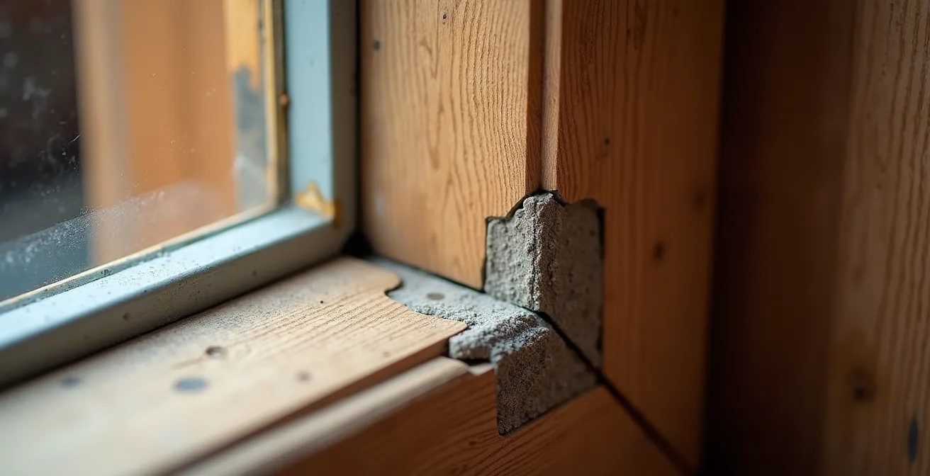 Close-up of Victorian sash window restoration showing original timber frame and glazing bars